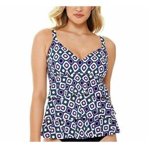 SWIM SOLUTIONS Jewels Tiered Ruffled Tankini Top  sz 8 Multi Peri Purple